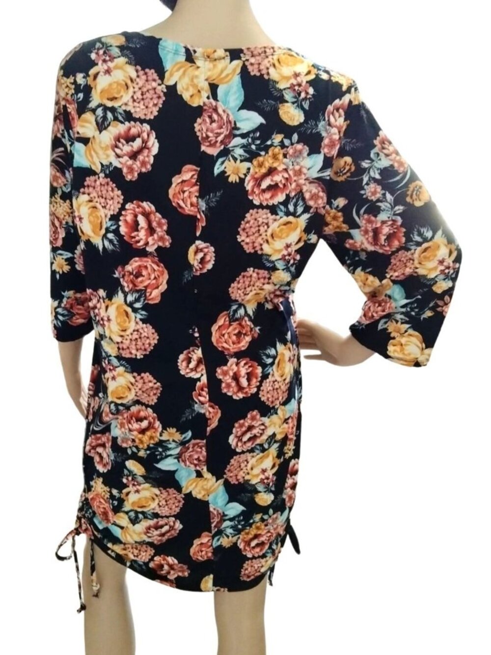 Butterflies & Rainbows Size 1X Dress Floral Black Adjustable Side Drawstrings - Picture 5 of 7